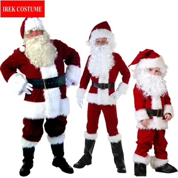 

Irek 2018 New Cosplay Christmas Costume Luxury Golden Velvet Santa Claus Costume Top Quality Red Green Christmas Clothing