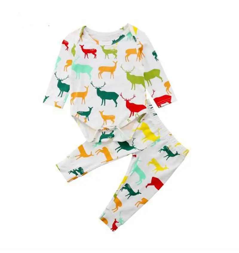 Fashion-Autumn-Children-deer-pattern-casual-pajama-set-girls-boys-romper&pants-baby-clothes-Suits-2pcs-long sleeve-clothing-Christmas -suit