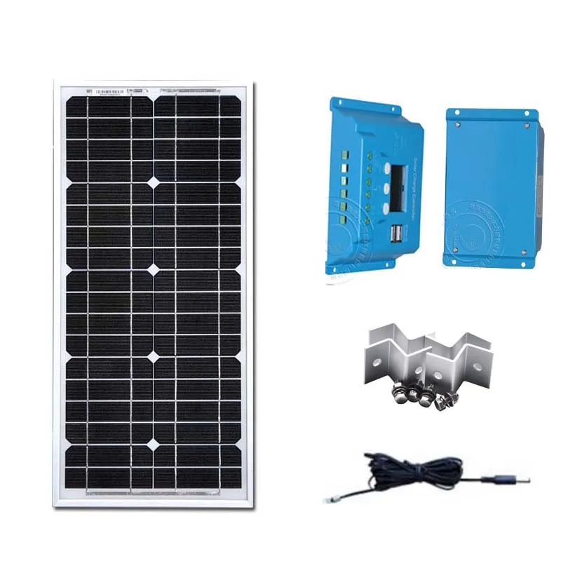 12v 20w Solar Panel Mounting  Solar Charge Controller 12v/24v 10A PWM Marine Battery Charger Rv Motorhome Camping Car LM 