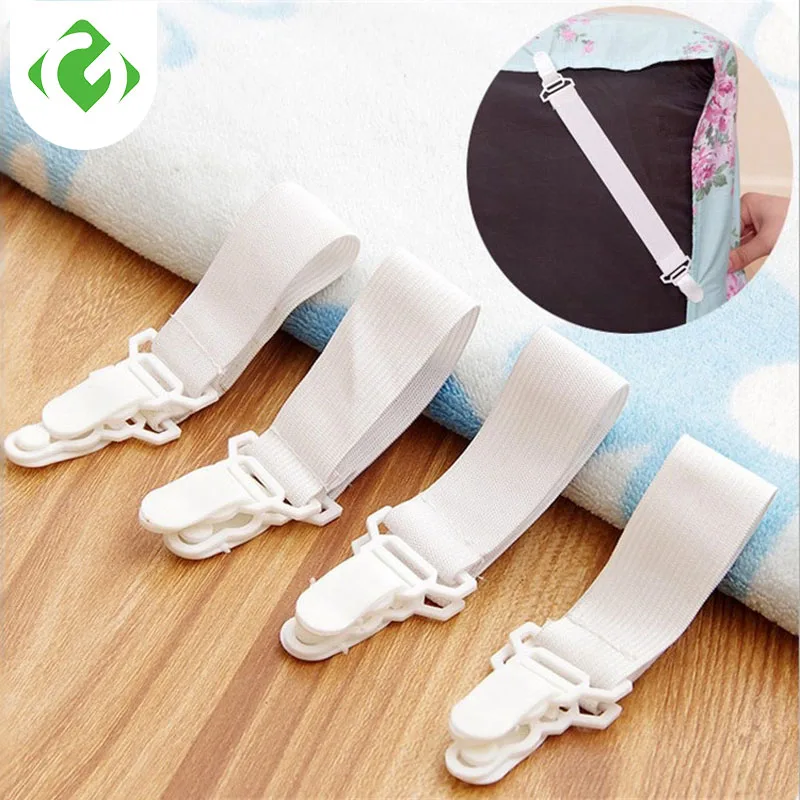

4 Pcs White Bed Sheet Mattress Cover Blankets Grippers Clip Holder Fasteners Elastic Set Fixing Slip-Resistant Belt Elastic