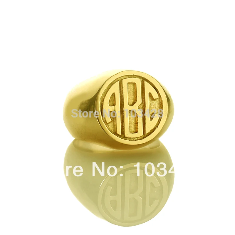 AILIN кольца с гравировкой Персонализированные 3 вензеля круглый блок инициалы индивидуальные монограмма золотого цвета кольцо 0,59