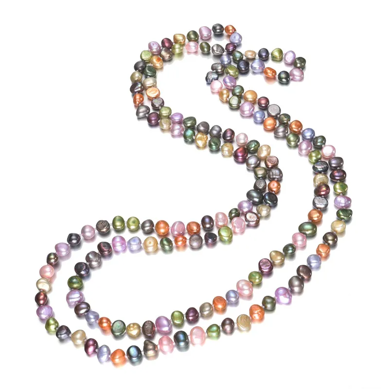 

SNH 7-8mm Mixed Color 47inches Pearl Jewelry Fine Freshwater Pearl Necklace Natural Baroque Pearl Necklace