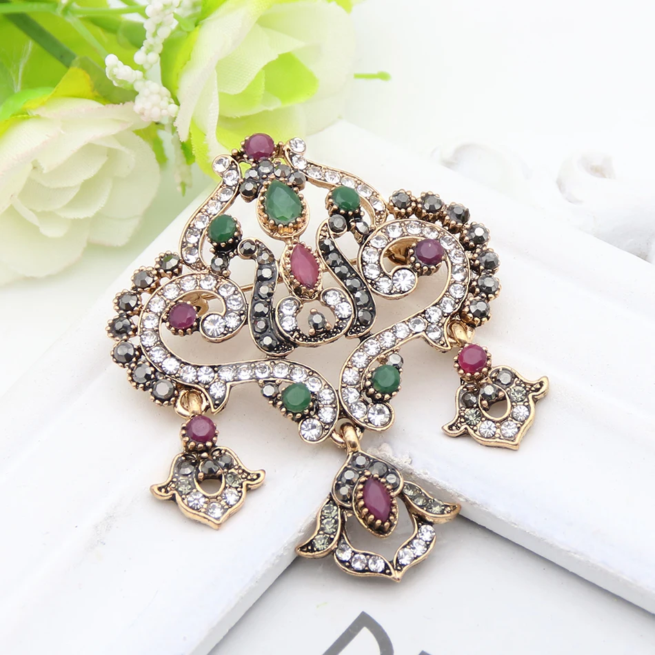 Flower Crystal Brooch Pins - Arabic Caftan Brooches Pin Women Fashion  Jewelry