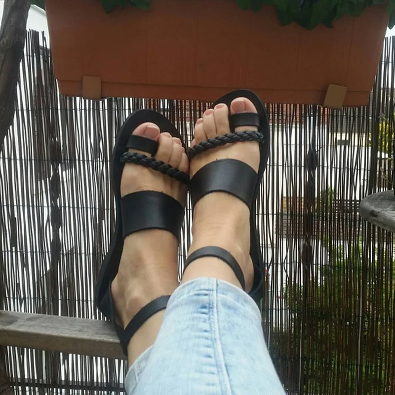 

2019 PU Leather Summer Women Casual Sandals leisure Beach Shoes Woman slip-on flat heels sandals