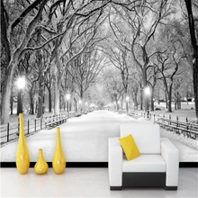 Beibehang на заказ Фреска Нетканая Настенная Наклейка черная и белая деревянная дорога снег ТВ установка настенная живопись фото обои для 3d