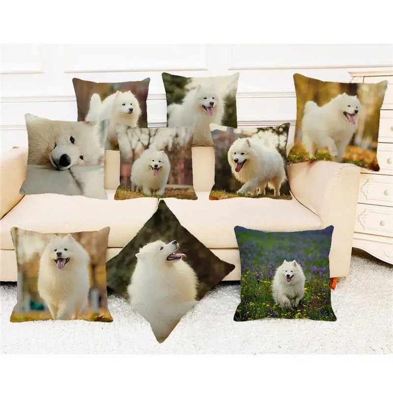 XUNYU милый Чехол на подушку для домашних животных чехол подушки Samoyed льняной