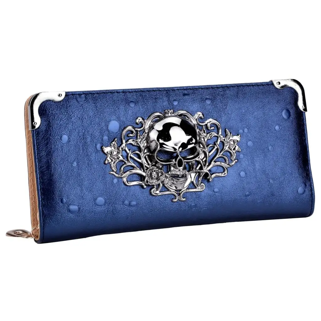 

5pcs( Cool Retro Skull Wallet for Women Vintage Clutch Bag Blue