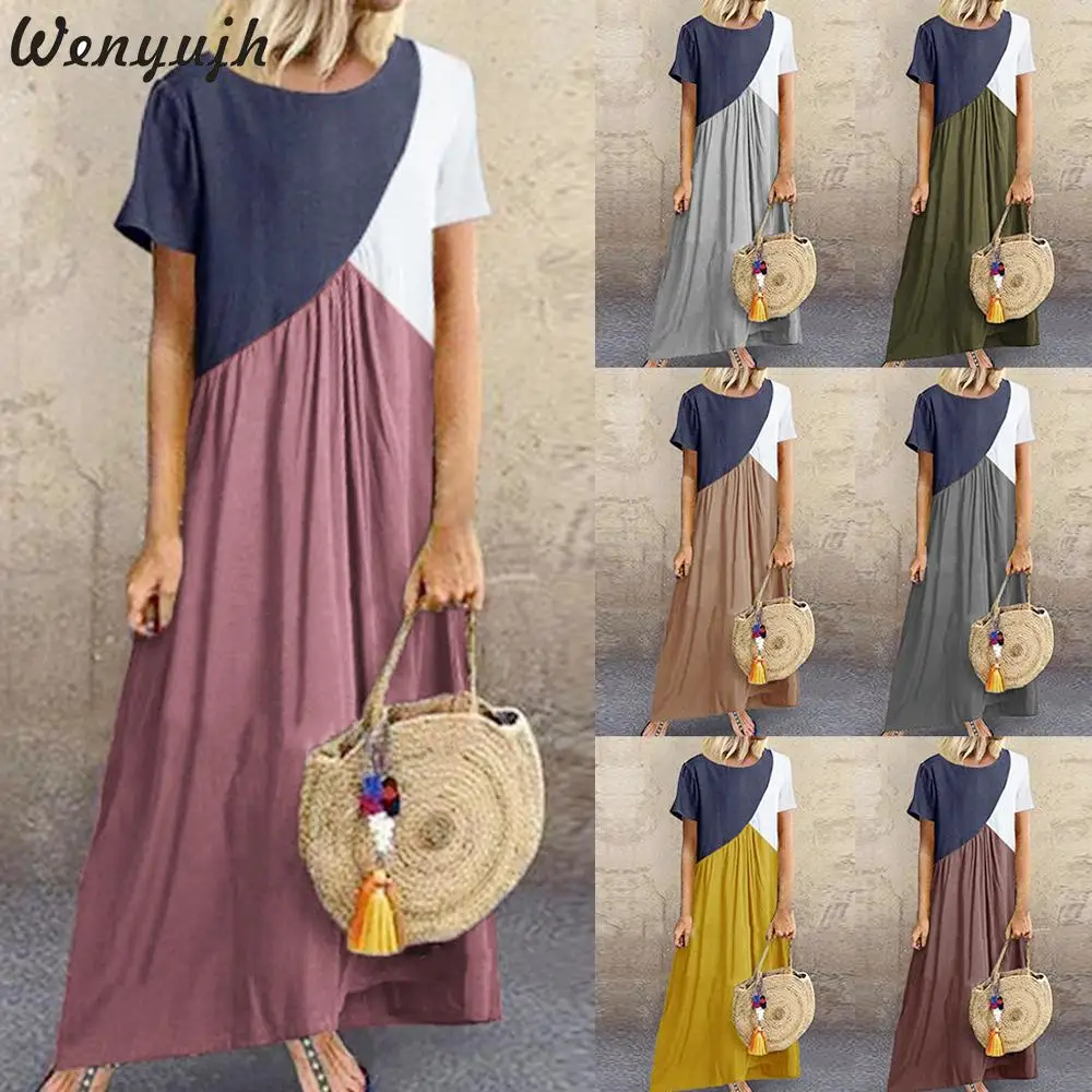 

Wenyujh Women Dress 2019 Vintage Sexy Geometric Mosaic Dress Summer Beach Skirt Elegant Party Dresses Vestidos Plus Size S-5XL