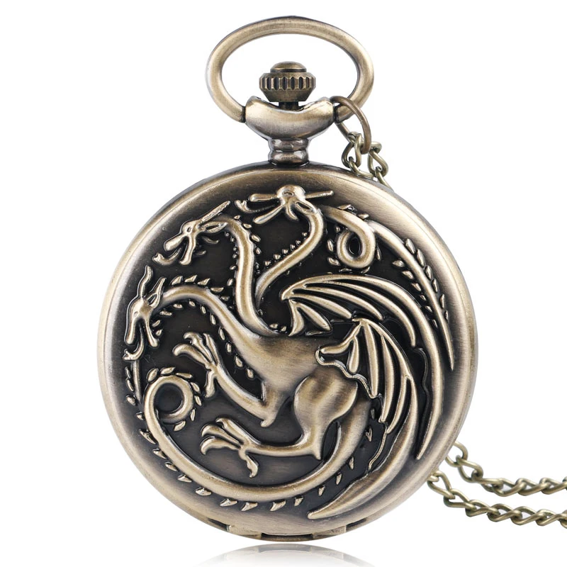 

Antique Style Game of Thrones House Targaryen Three Head Dragon Quartz Pocket Watch Women Men Necklace Clock Pendant Gifts