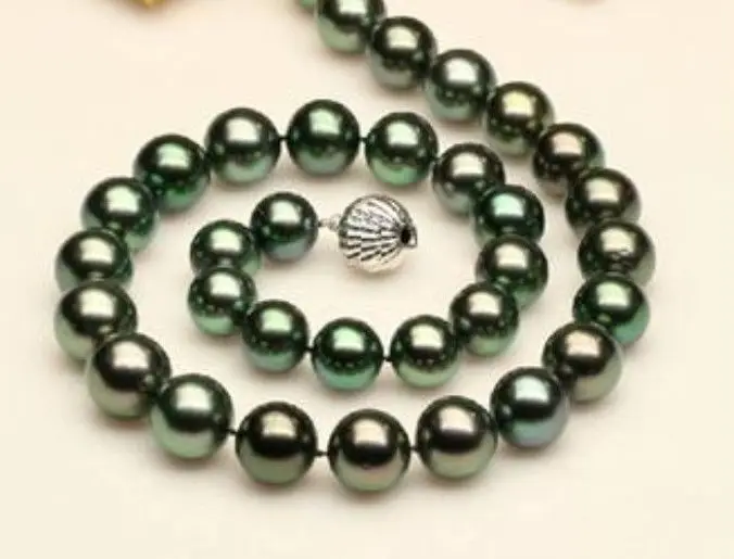 

DD Wholesale FREE SHIPPING >HUGE 18"11-12MM TAHITIANPEACOCK GREEN PEARL PEARL NECKLACE