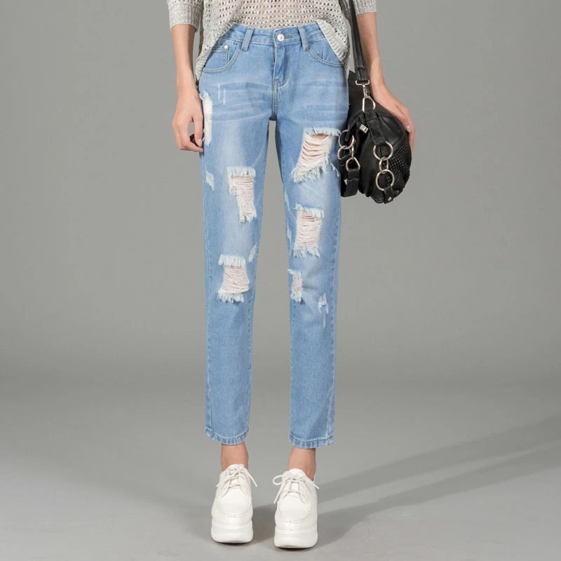 Nuevo flaco Jeans mujer moda rasgado agujero pantalones vaqueros y el diseño del del dril de algodón femenino de la aptitud alta calidad|pants baby|jean pantspants black and white - AliExpress