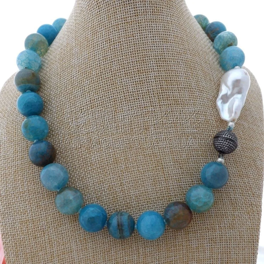 Aliexpress Buy N061109 19 16mm Blue White Keshi Pearl Necklace 