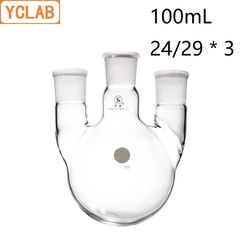 

YCLAB 100mL 24/29 * 3 Distillation Flask Straight Shape with Three Necks Standard Ground Mouths Distilling Round Bottom