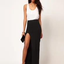 Настроить Модные женские сексуальные с высокой талией длинные ноги макси юбка Леди Летний стиль эластичный разрез сбоку сплит черные юбки