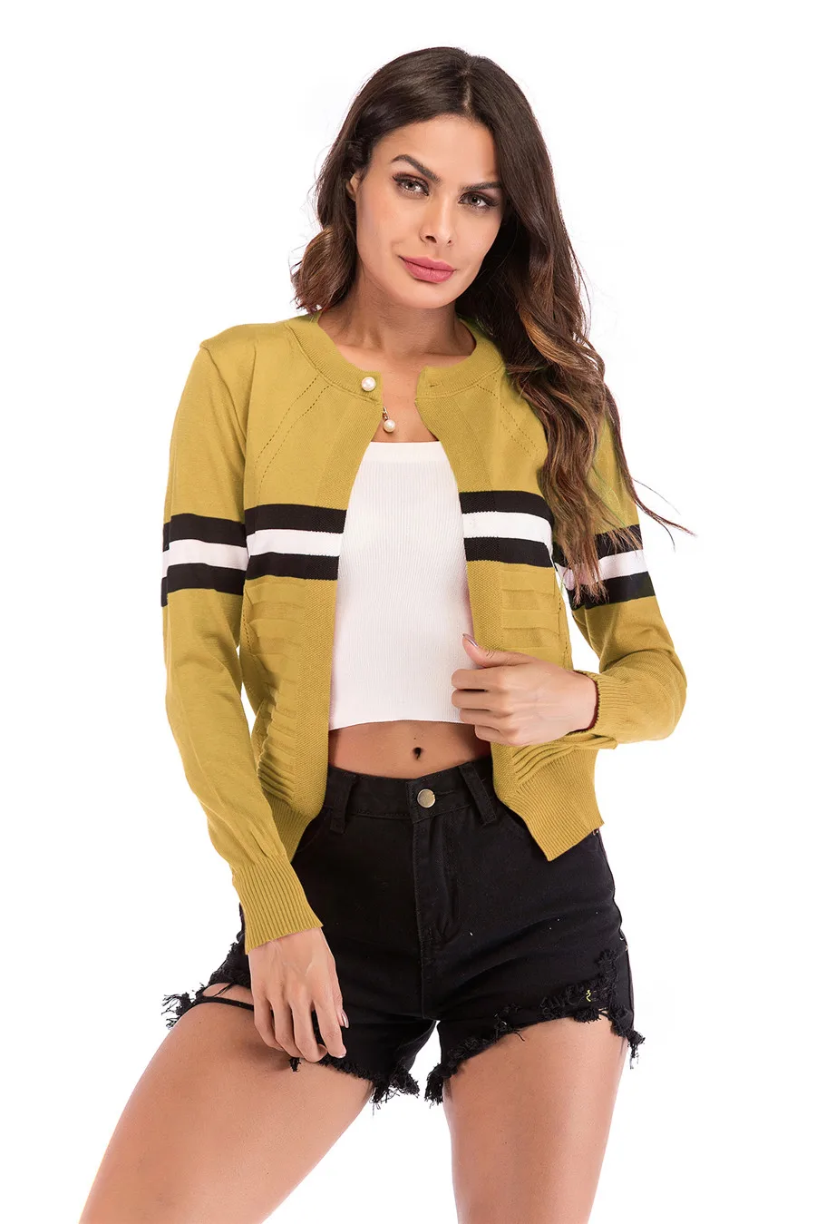 Gladiolus Striped Autumn Sweater Women 2018 Long Sleeve Beading Button Slim Knitted Cardigan Sweater Women Jumpers Ladies Coats (20)