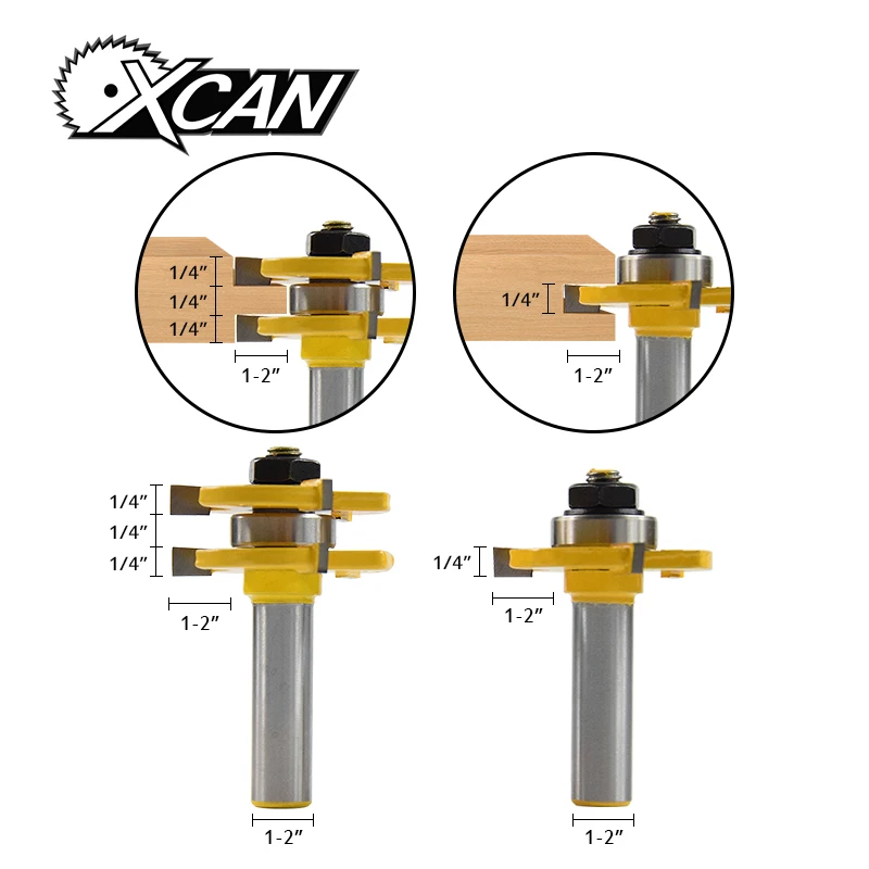 

XCAN 2pcs 1/2'' Shank Tongue & Groove Router Bit Set Bearing Guided T-slot Joint Router Bit Tenon Milling Cutter