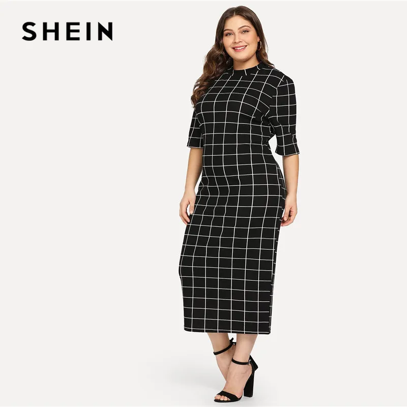 SHEIN элегантное клетчатое облегающее длинное платье карандаш размера плюс