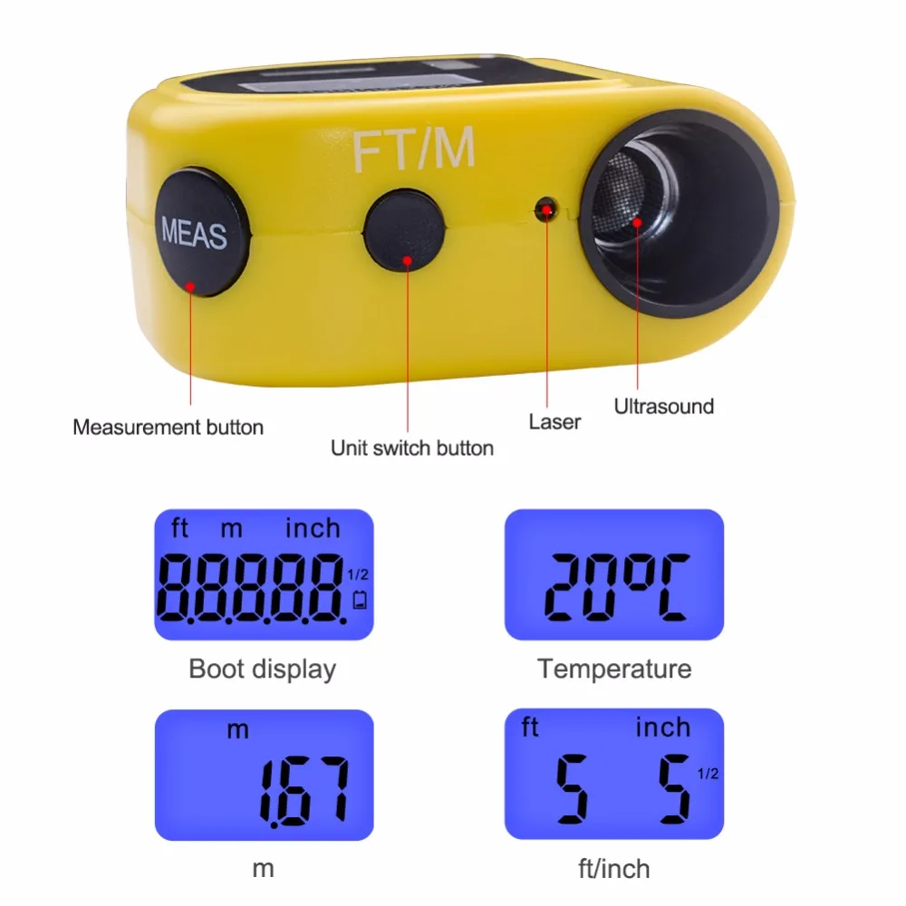 CP-3010 Handheld Ultrasonic Distance Measure meter digital Laser Range Finder Laser Pointer Rangefinder Level Tool 0.5-18M