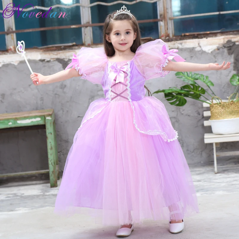 

Kids Belle Cosplay Costume G Rapunzel Aurora Cinderella Tutu Princess Rapunzel Birthday Light Purple Party Dresses