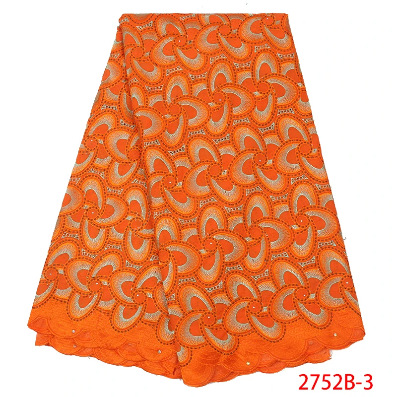 

New Arrival Nigerian Dry Cotton Lace Fabrics With Stones Orange African Lace Fabric 2019 High Quality Lace For Dress NA2752B-1