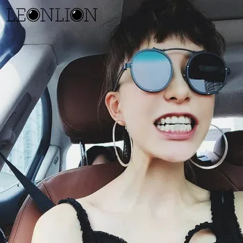 

Leonlion New Gothic Steampunk Sunglasses Women/Men Brand Designer Metal Round Shades Sun Glasses Men Punk Glasses UV400