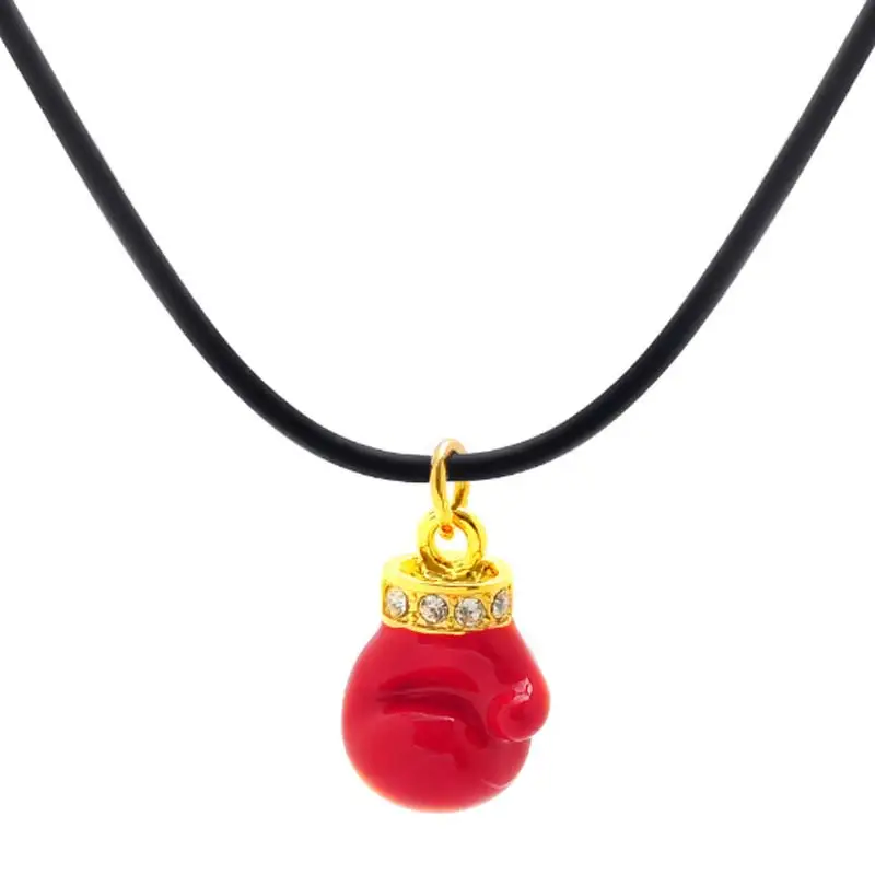 Boxing Glove Pendant Necklace for Women Sports Jewelry Black Rope Chain Fitness Gym Cloth