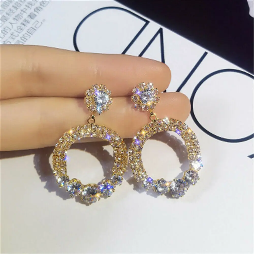 

Luxury Party Boho Crystal Round Drop Dangle Earrings Womens Geometric Jewellery