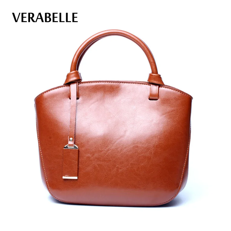 

VERABELLE 2017 oil-waxed excellent quality women purses and handbag split leather retro shell totes shoulder crossbody bag