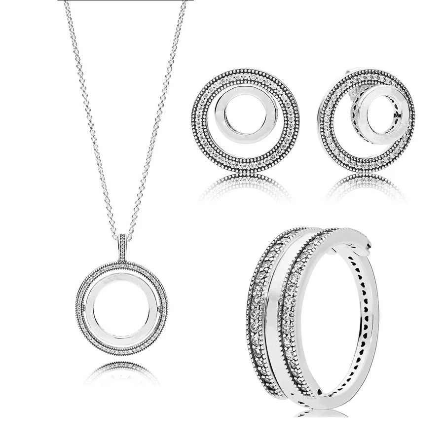 

2018 New 925 Sterling Silver Spinning Hearts of Necklace Forever Ring Earring Studs 1set For women Wedding Parties Jewelry set