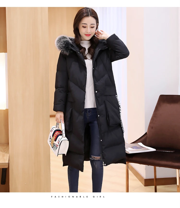 Jacket Womens Winter Long Cotton Padded Jacket Elegant Fur Collar Hooded Coats For Female 2018 New Plus Size Loose Overcoats LZ960 (17)