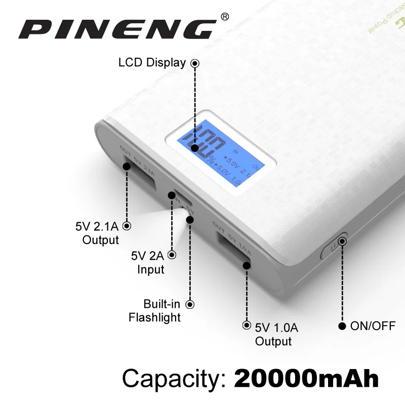  Original Pineng Power Bank 20000mAh PN-920 Portable Mobile External Battery Charger Dual USB With F