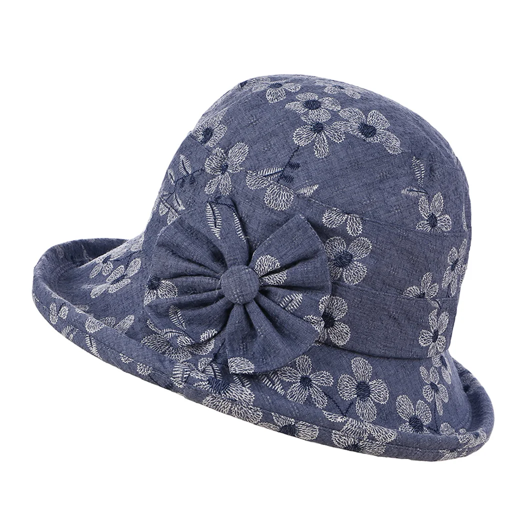 Женская панама с цветочным принтом хлопковая летняя шляпа от солнца с широкими полями наружные шляпы для рыбалки Корейская элегантная женская Солнцезащитная шляпа рыбака - Цвет: Blue