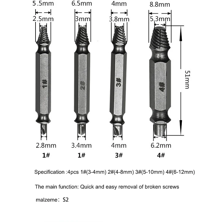 4 шт. титановые Сломанные Болты для удаления винтов экстрактор сверла легко выключается шпилька обратный