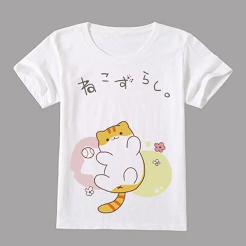 Обувь для косплея; аниме Неко Atsume Повседневное футболка для девочек Для женщин с милым котом короткий рукав Harajuku футболки в стиле «лолита» летние топы, блузка Vestidos - Цвет: Cat 09