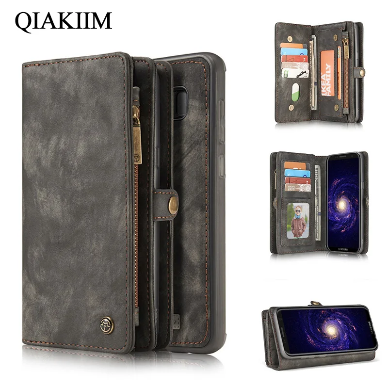 

Genuine Leather Flip Case For Samsung S9 S8 Plus Note 9 8 S7 Edge Cover 2 in 1 Removable Magnetic Wallet Phone Pouch Bag + Film