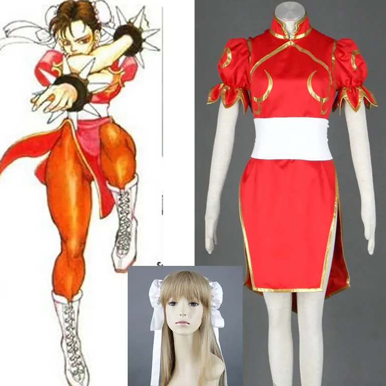 Japanese Popular Games Cosplay Halloween Party Female Chun Li Cos Red 