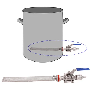 

Homebrew Weldless Kettle/Keg Convert Kit Quick Disconnect w/ 12" Bazooka Screen Beer Mash Tun 3-piece Ball Valve Kit 304 SSS