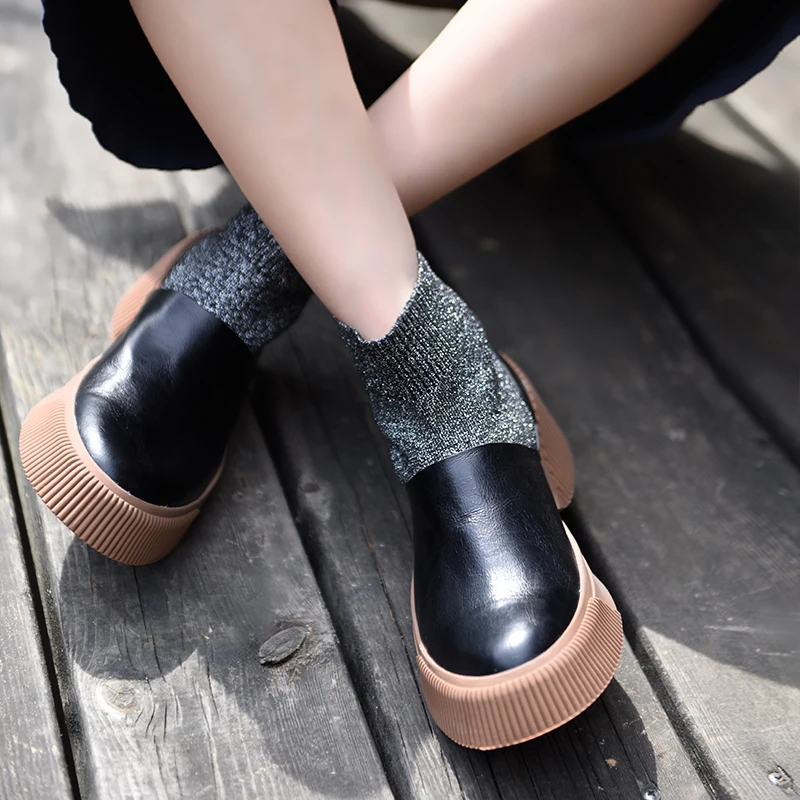 

Artmu Original British Style Elastic Martin Boots 2019 New Genuine Leather Handmade Flat Women Boots Ankle Boots 8057-5