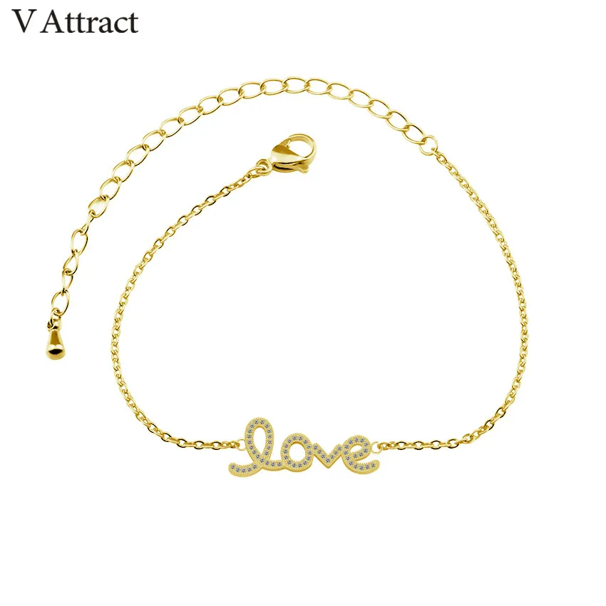V привлечь 10 шт. Роскошные CZ Любовь даного Браслет Свадебные украшения Нержавеющая сталь цепи Pulseira Femme Bijoux