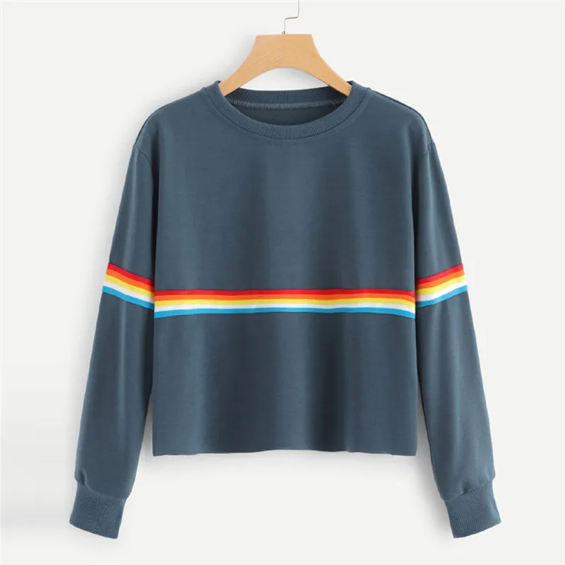 

Fashion Women Long Sleeve Colorful Rainbow Print Tops O-Neck Sweatshirt Camisa De Entrenamiento Sudadera Mujer Sweat-shirt #A2
