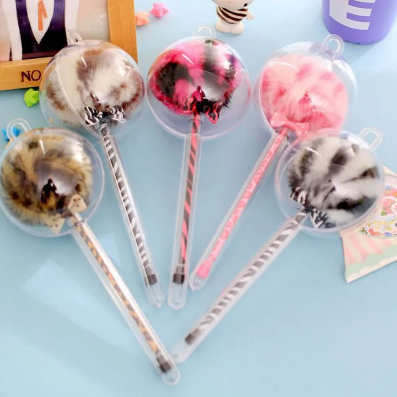 

Coloffice 1PC Cute 0.5mm Plastic Gel Pen Colorful Plush Pen Pencil Lollipop Fountain Signing Black Ink Color Pen Office School