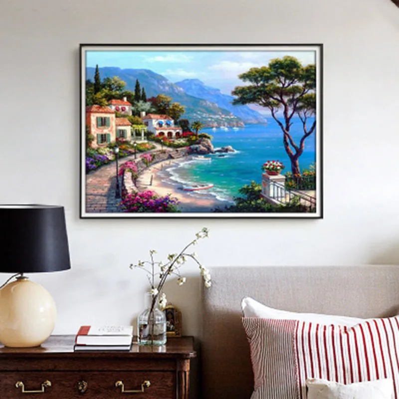 Full Round Square Diamond 5D DIY Diamond Painting Cross Stitch  Embroidery Seaside town Landscape Mosaic Bedroom Home Decor (2)