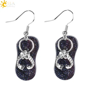 

CSJA Novelty Slipper Shoes Natural Stone Gem Bead Pendant Hook Dangle Earrings Summer Beach Jewelry Women Girls Lovely Gift E164