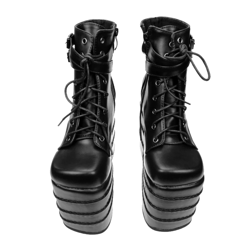 Women's Gothic High Wedge Heel Platform Shoes | Lace-Up Ankle Boots Pumps | Black & White | Sizes for Women image 2