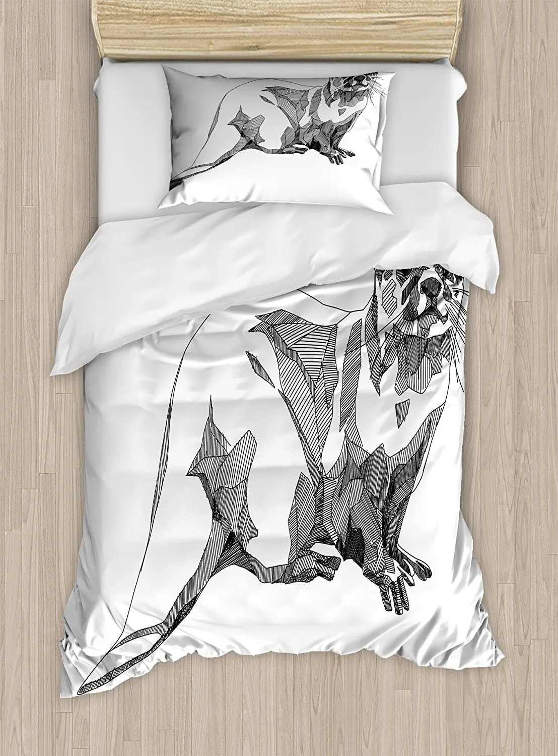 

Black and White Duvet Cover Set Sketch Otter Monochrome with Line Art Inspirations Animal Illustration 4 Piece Bedding Set
