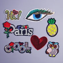 Цветок письмо вышитые железные на патчи для одежды DIY полосы наклейки для одежды Индивидуальные нашивки патч глаз блестки сова красочные