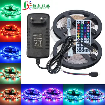 

BOLE DENGYE 5M LED flexible ribbon tape 44 keys remote controller DC12V adapter 20 colors DIY 10M RGB LED strip Tape full kit