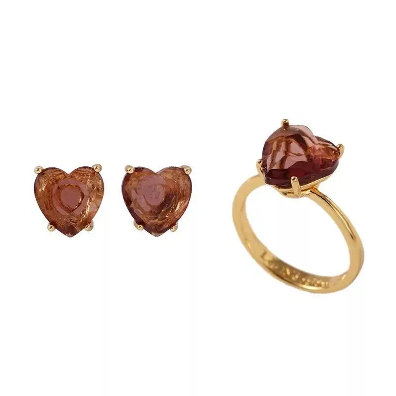 

2018 Amybaby Handmade Designer Faceted Glass Crystal Rose Color Stud Earrings Adjustable Ring Jewelry For Party