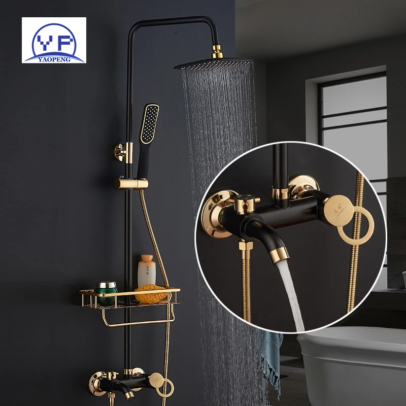 Yaopeng Badkamer Zwart Douchekranen Set Bad Grote Regendouche Systeem