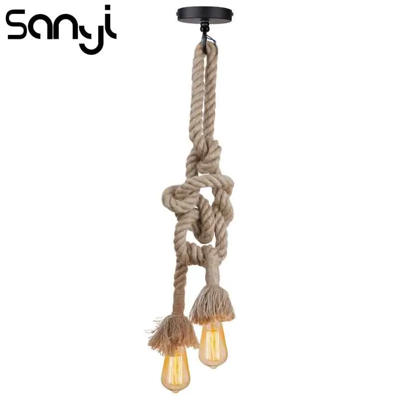 

SANYI 2 Heads Vintage Hemp Rope Pendant Light Hanging Lamp E26 E27 Edison Bulb Loft Industrial Lighting For Restaurant Bedroom
